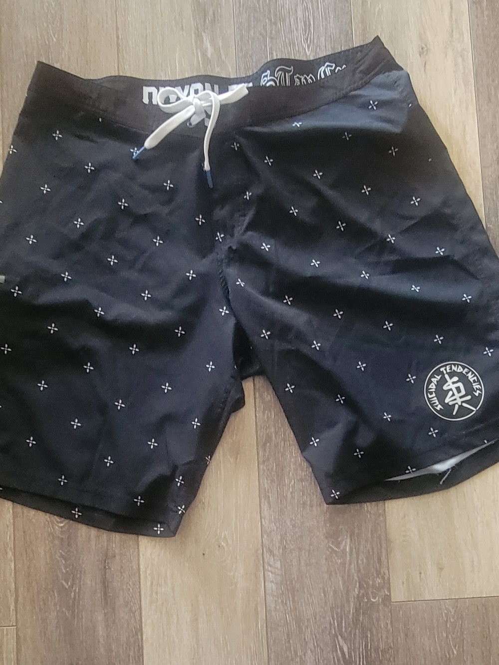 DIXXON Suicidal Tendencies Black Swim Board Shorts with White Drawstring Size 38